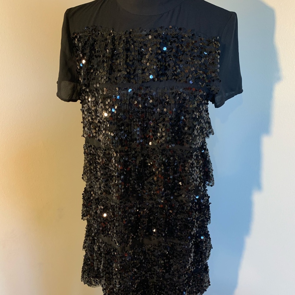 Zara black sequin ruffle dress - NWT